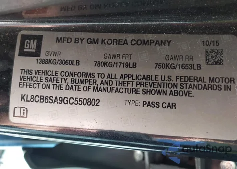 2016 Chevrolet Spark Ls Cvt from USA, damaged, VIN KL8CB6SA9GC550802